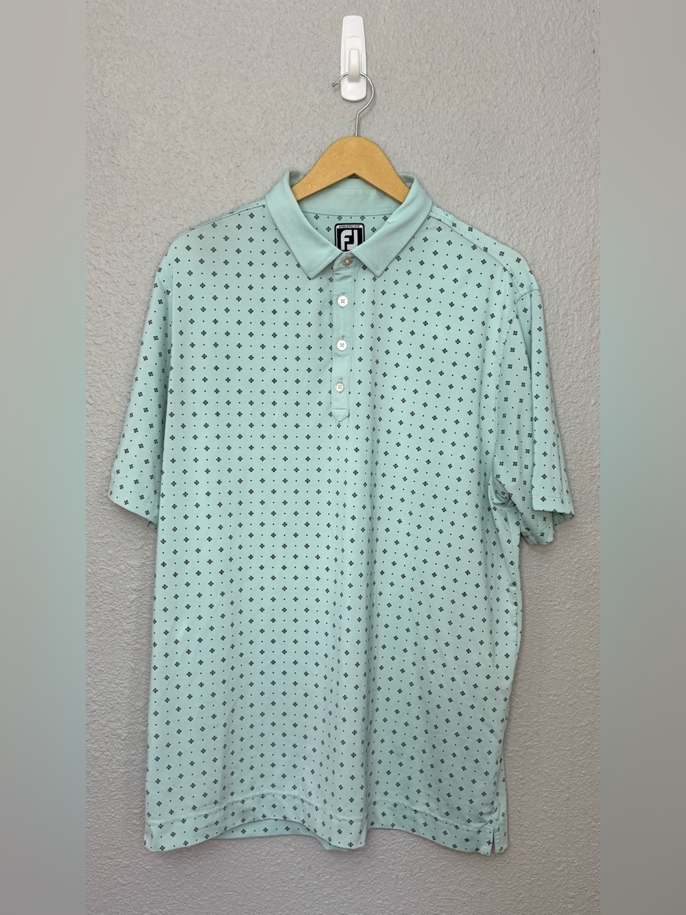 FootJoy | Athletic Fit Deco Print Performance Golf Polo | Mint/Navy | Size Large